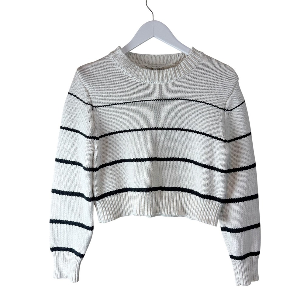 Z Supply Striped Cropped Knit Sweater Cream Black ZW233881 Womens Medium